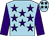 Light blue, purple stars and sleeves, light blue cap, black stars