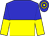 Blue and yellow halved horizontally, halved sleeves, hooped cap