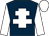 dark blue, white cross of lorraine, white sleeves, white cap