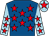 Royal blue, red stars, light blue sleeves, red stars, light blue cap, red star