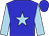 Blue, light blue star, light blue sleeves, blue cap