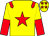 Yellow, red epaulets, red star, yellow and red halved sleeves, yellow cap, red stars