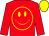 red, yellow smiley face, yellow cap