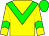 Yellow body, big-green chevron, yellow arms, big-green chevron, big-green cap