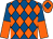 Royal blue and orange diamonds, halved sleeves, orange cap, royal blue diamond