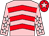 Pink, red chevrons, pink sleeves, white stars, red cap, pink star