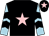 Black, pink star, light blue and black chevrons on sleeves, black cap, pink star