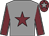 Grey body, garnet star, garnet arms, grey seams, garnet cap, grey star