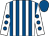 White and royal blue stripes, white sleeves, royal blue spots, royal blue cap