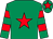 Emerald green, red star, hooped sleeves and star on cap