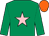 Emerald green, pink star, orange cap