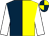 dark blue and yellow halved, white sleeves, dark blue and yellow quartered cap