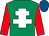 Emerald green, white cross of lorraine, red sleeves, royal blue cap