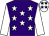 purple, white stars, white sleeves, white cap, purple stars