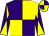 Purple and yellow (quartered), diabolo on sleeves, yellow and purple quartered cap