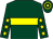 Dark green, yellow hoop, dark green sleeves, yellow stars, hooped cap