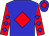 Big-blue body, red diamond, red arms, big-blue diamonds, big-blue cap, red diamond