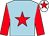 Light blue, red star and sleeves, white cap, red star