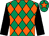 Emerald green and orange diamonds, black sleeves, emerald green cap, orange star