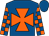 Royal blue, orange maltese cross, checked sleeves, royal blue cap