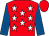 Red, white stars, royal blue sleeves, red cap