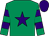 Emerald green, purple star, hooped sleeves, purple cap