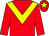 Red body, yellow chevron, red arms, red cap, yellow star