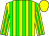 Yellow body, green striped, yellow arms, green striped, yellow cap