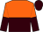 orange and brown halved horizontally, halved sleeves, brown cap