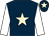 Dark blue, beige star, white sleeves, dark blue cap, beige star