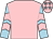 Pink, light blue sleeves, pink chevrons, pink cap, light blue stars