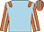 light blue, orange epaulettes, light blue stripe on orange sleeves, striped cap