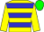 Yellow body, big-blue hooped, yellow arms, green cap