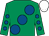 Emerald green, large royal blue spots, emerald green sleeves, royal blue spots, white cap