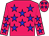 Rose body, blue stars, rose arms, blue stars, rose cap, blue stars