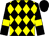 Black body, yellow three diamonds, black arms, yellow armlets, black cap