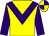 Yellow body, purple chevron, purple arms, yellow cap, purple quartered