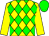 Yellow and green diamonds, yellow sleeves, green cap