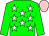 green, white stars, green sleeves, pink cap