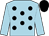 Light blue, black spots, light blue sleeves, black cap