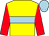 Yellow, light blue hoop and cap, red sleeves