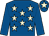 Royal blue, beige stars, royal blue sleeves, royal blue cap, beige star