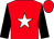 red, white star, black sleeves, red cap