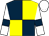 Dark blue and yellow (quartered), white sleeves, dark blue armlets, white cap