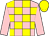 Pink & yellow check, pink sleeves, yellow cap