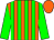 Orange body, green striped, green arms, orange cap