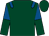 Dark green, royal blue epaulettes, halved sleeves, dark green cap