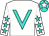 White, turquoise v bib, white sleeves, turquoise stars, turquoise cap, white star