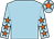 Light blue, orange stars on sleeves, light blue cap, orange star