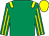 Emerald green, yellow epaulets, striped sleeves, yellow cap